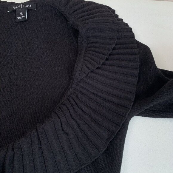 White House Black Market double ruffle knit cardigan Womens XS Snap Detail Black - Picture 8 of 12